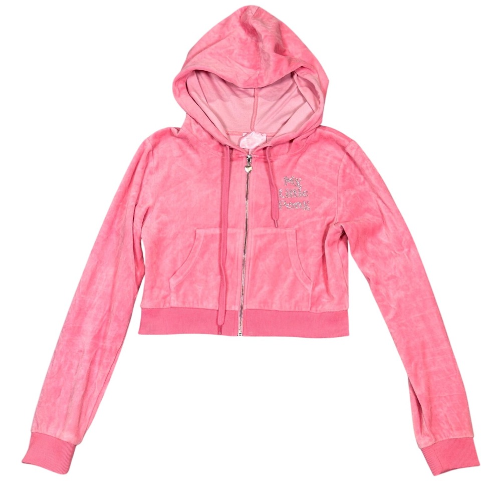 Dolls Kill My Little Pony Velour Track Hoodie Womens M Pink Rhinestone Y2K